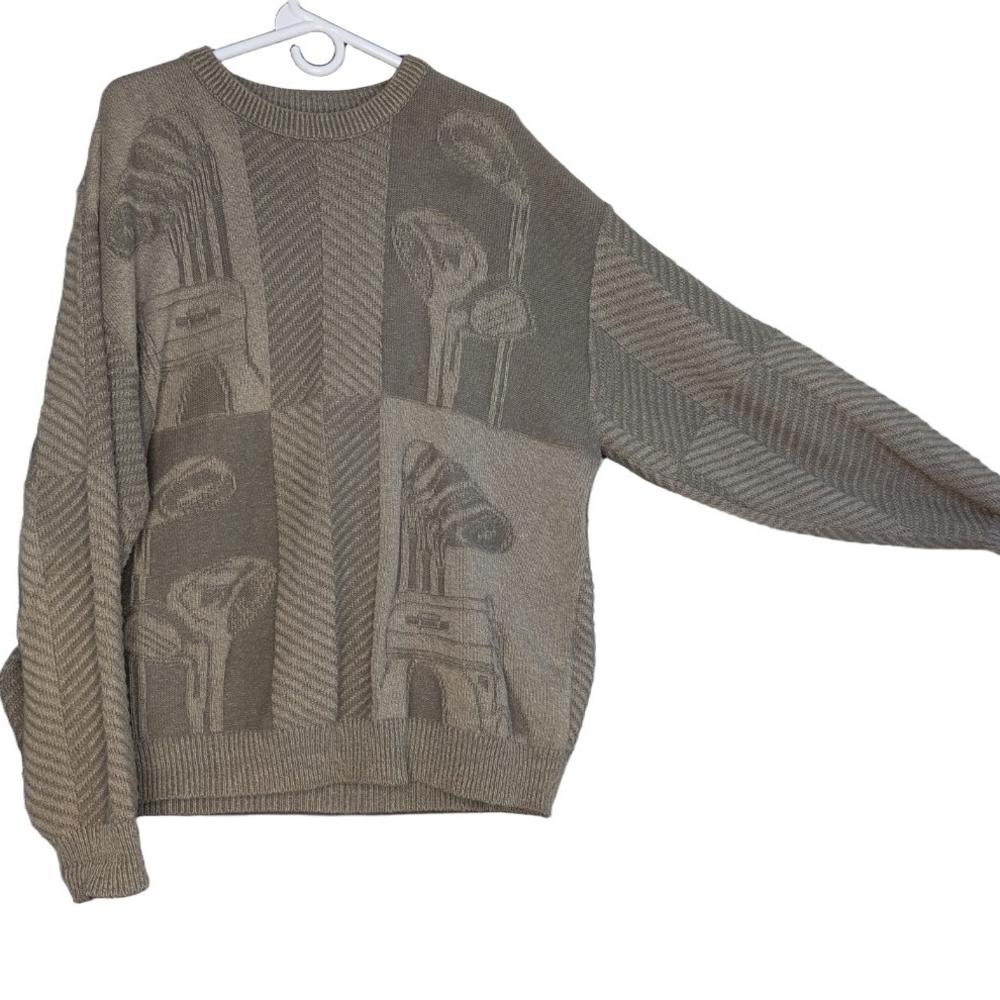 Vintage Carmel Golf Pullover Sweater Mens Made In USA Knit Bag Tan Brown Size XL - Picture 2 of 7